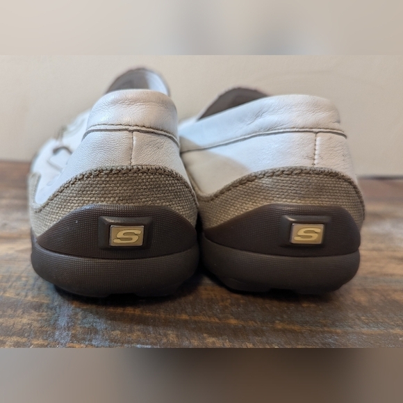 Skechers Men's Leather Canvas White Slip On Phoenix Driving Moccasins Loafer, 13 - Picture 2 of 9